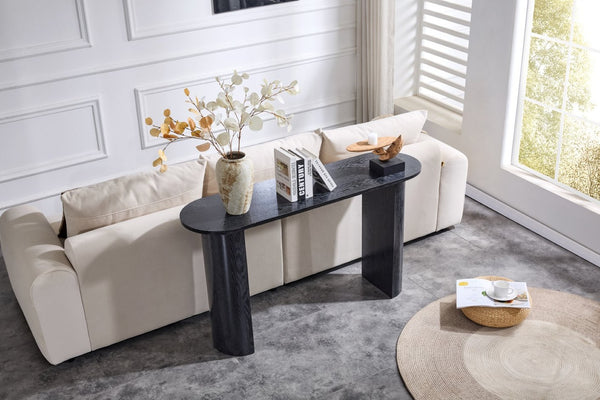 English Elm Black Matte Wood Grain Slim Console Table for Entryway or Sofa Side Use W3875P387480