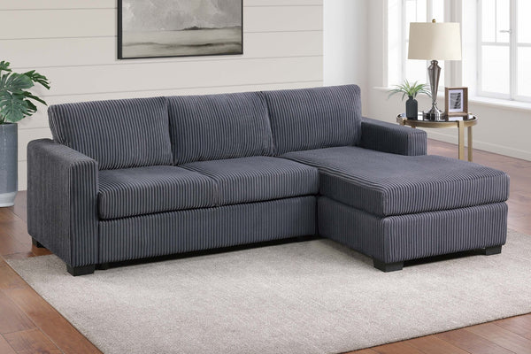 English Elm L-shaped Corduroy Sectional with Chaise Square Arms Modern Living Room Sofa Dark Gray B011P430092
