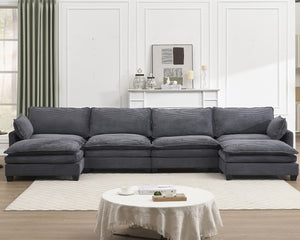 English Elm Oversized Modular Velvet U-Shaped Sofa - Luxurious 4-Seat Couch With 2 Ottomans & Pillows W2705S00024-GIGA