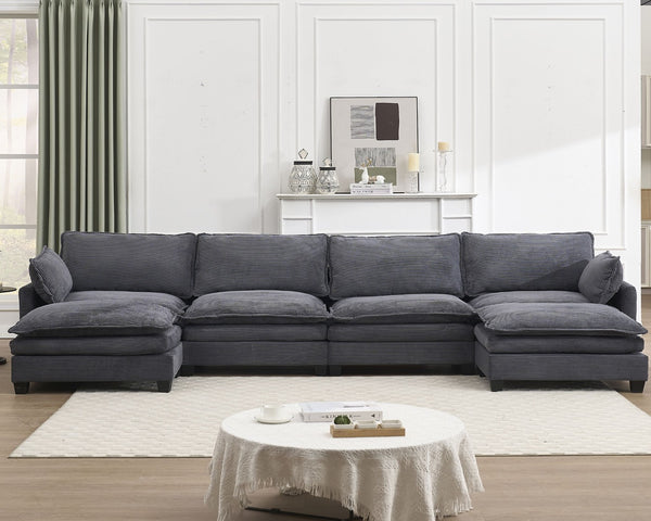 English Elm Oversized Modular Velvet U-Shaped Sofa - Luxurious 4-Seat Couch With 2 Ottomans & Pillows W2705S00024-GIGA