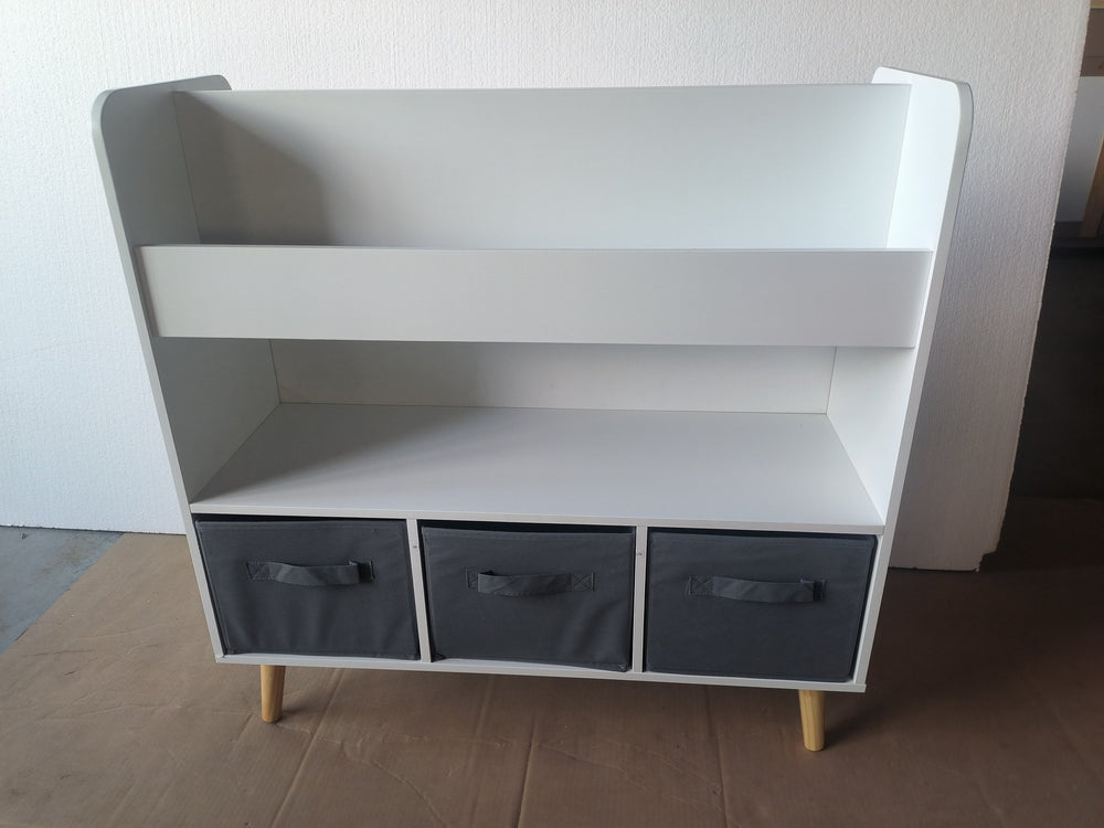 English Elm Kids Kidshelf with Bins and Drawer for Toddlers — Front-Facing Book Display, Safe Rounded Edges, Durable Organizer for Toys and Nursery Room White 35.24 L x 15.75 W x 5.31 H W808P346010