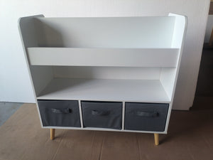 English Elm Kids Kidshelf with Bins and Drawer for Toddlers — Front-Facing Book Display, Safe Rounded Edges, Durable Organizer for Toys and Nursery Room White 34.65 L x 14.37 W x 6.1 H W808P346012