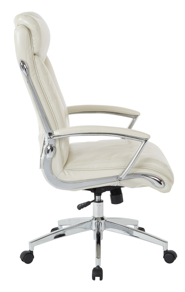 OSP Home Furnishings Executive Faux Leather Office Chair with Lumbar Support Headrest and Chrome Accents Cream FL90071C-U28