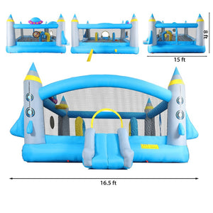 English Elm Multifunctional Kids Backyard Bounce and Slide Inflatable with Blower Mesh Walls W1677115481