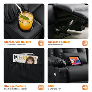 English Elm Recliner Loveseat with Massage Heat Pu Leather Dual Seating and Usb Charging Ports Black W1521S00082
