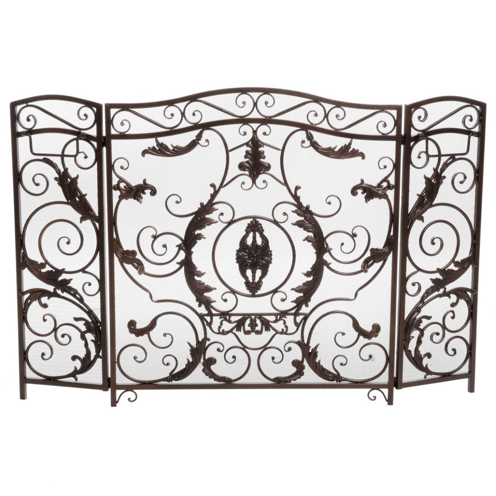 English Elm Waterbury Wrought Iron Fireplace Screen with Ornate Scrollwork and Camelback Silhouette 55341.00GLD