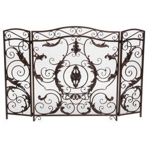 English Elm Waterbury Wrought Iron Fireplace Screen with Ornate Scrollwork and Camelback Silhouette 55341.00GLD