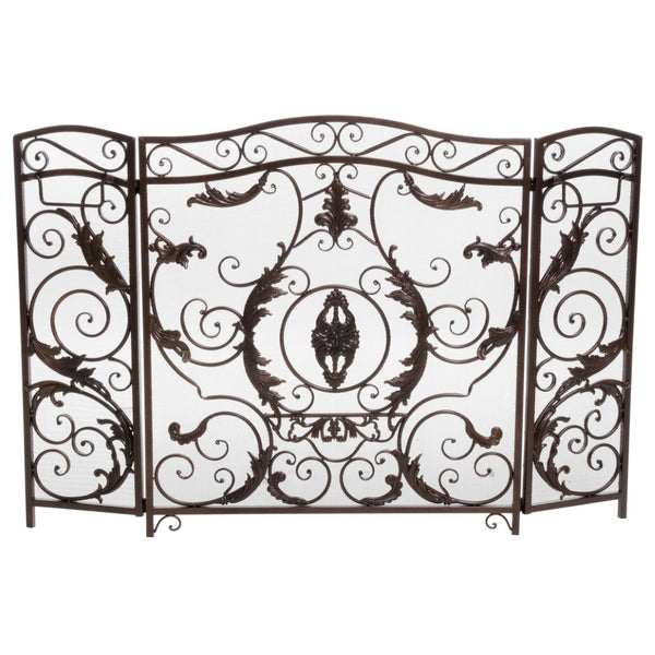 English Elm Waterbury Wrought Iron Fireplace Screen with Ornate Scrollwork and Camelback Silhouette 55341.00GLD