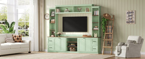 English Elm Unique Low Profile Media Console with Led Lighting Glass Shelves Fits Tvs to 105 Mint Green N721S000077M