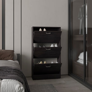 English Elm Shoe Modern 3-Door Engineered Wood Storage Cabinet with 3 Shelves, Eco-Friendly Durable Design Black 50 L x 24.02 W x 5.91 H B097P369446