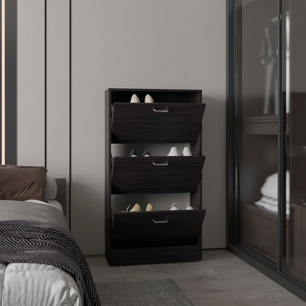 English Elm Shoe Modern 3-Door Engineered Wood Storage Cabinet with 3 Shelves, Eco-Friendly Durable Design Black 50 L x 24.02 W x 5.91 H B097P369446