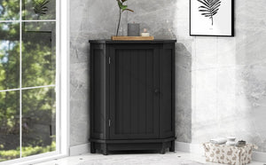 English Elm Black Triangle Corner Bathroom Cabinet with Adjustable Shelves, Modern MDF Storage Organizer, 70lb Capacity, Space-Saving Design N725P172615B