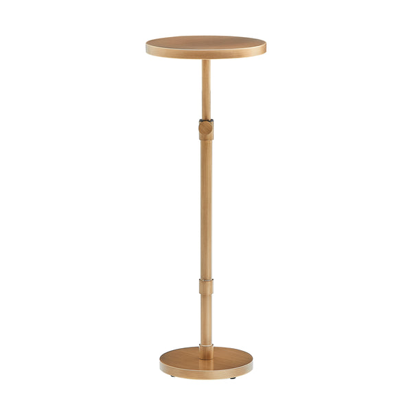 English Elm Morven Adjustable Height Accent Table in Antique Brass — Sleek Round Top, Pedestal Base, 22.25–30" B050P364440