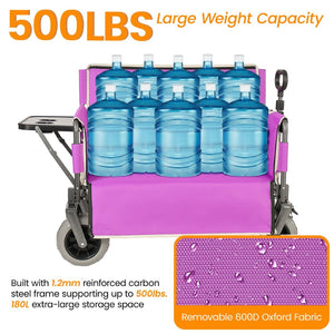 English Elm 3-in-1 Collapsible Wagon with Folding Tabletop Cup Holders All Terrain Beach Camping Purple W2932P421328