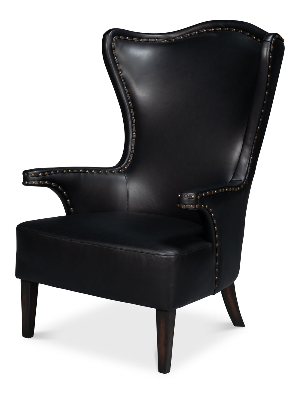 Sarreid Drake Distilled Leather Chair In Onyx Black With Antique Brass Nail Heads For Timeless Elegance Black  54100