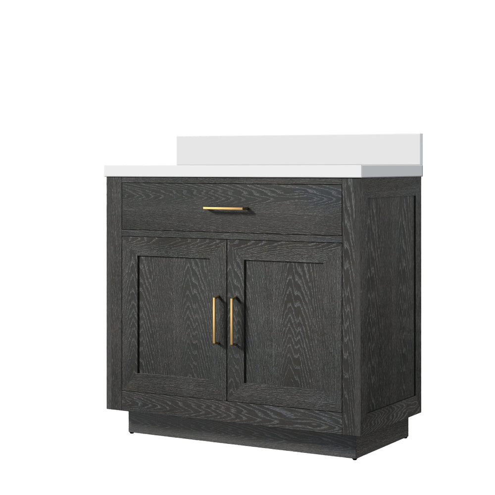 English Elm Black Oak Single Bath Vanity With Cultured Marble Top - Elegant 36" W X 22" D Fully Assembled Design B2731P260809