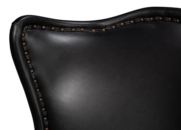 Sarreid Drake Distilled Leather Chair In Onyx Black With Antique Brass Nail Heads For Timeless Elegance Black  54100