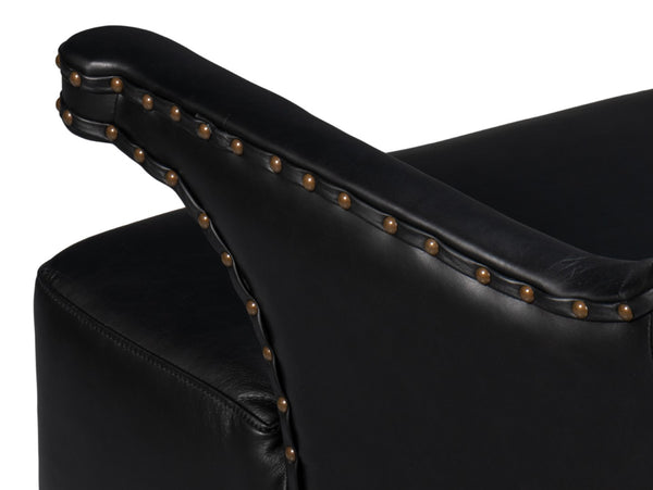 Sarreid Drake Distilled Leather Chair In Onyx Black With Antique Brass Nail Heads For Timeless Elegance Black  54100