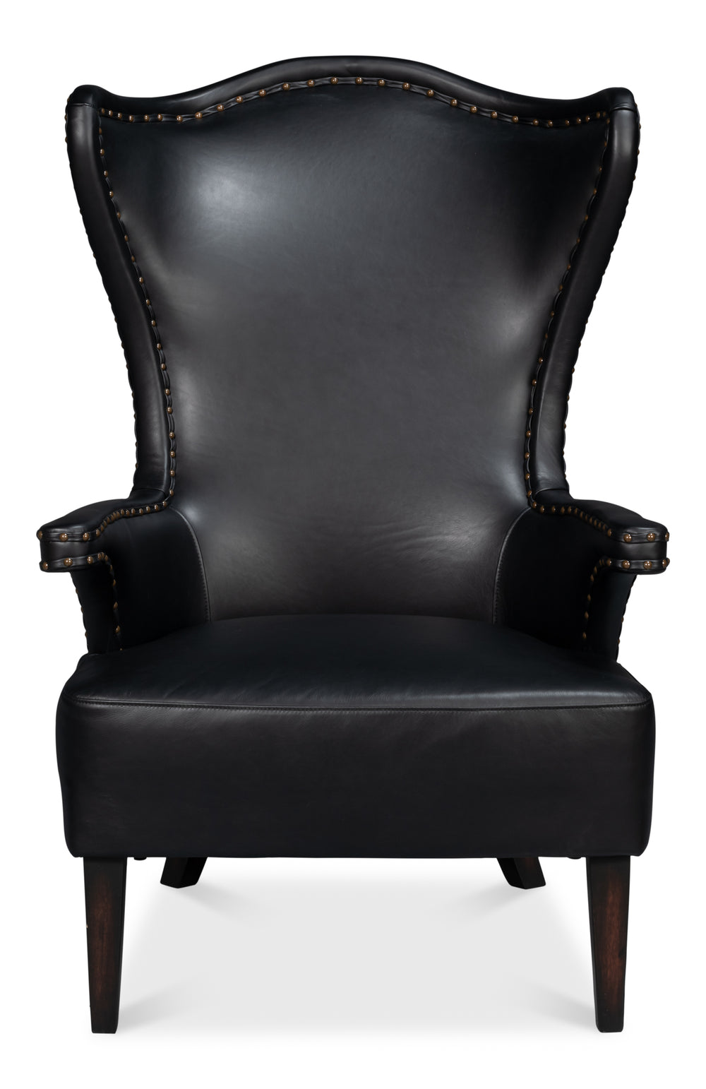 Sarreid Drake Distilled Leather Chair In Onyx Black With Antique Brass Nail Heads For Timeless Elegance Black  54100