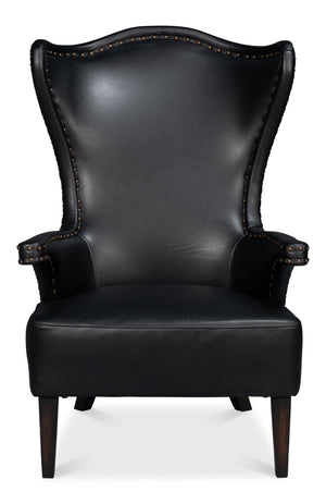 Sarreid Drake Distilled Leather Chair In Onyx Black With Antique Brass Nail Heads For Timeless Elegance Black  54100