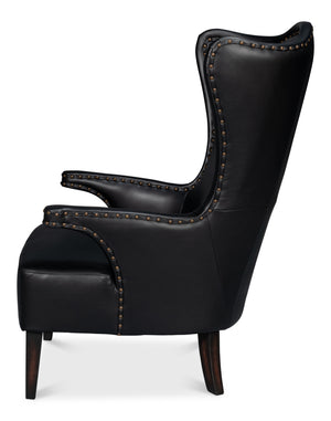 Sarreid Drake Distilled Leather Chair In Onyx Black With Antique Brass Nail Heads For Timeless Elegance Black  54100
