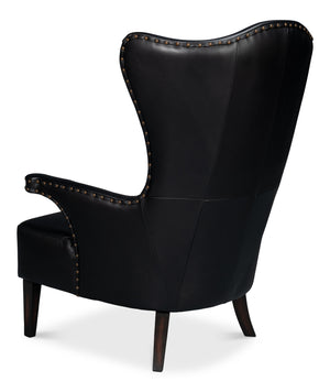 Sarreid Drake Distilled Leather Chair In Onyx Black With Antique Brass Nail Heads For Timeless Elegance Black  54100