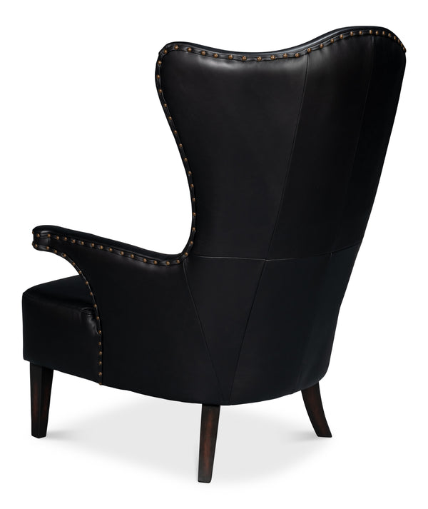 Sarreid Drake Distilled Leather Chair In Onyx Black With Antique Brass Nail Heads For Timeless Elegance Black  54100