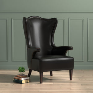Sarreid Drake Distilled Leather Chair In Onyx Black With Antique Brass Nail Heads For Timeless Elegance Black  54100
