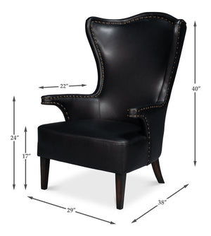 Sarreid Drake Distilled Leather Chair In Onyx Black With Antique Brass Nail Heads For Timeless Elegance Black  54100