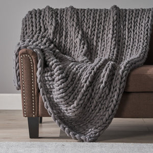 English Elm Christopher Knight Home® - THROW Chunky Knit Acrylic Throw Blanket 50x60 | Double-Sided Braided Pattern, Plush Cozy Texture DARK GREY 61664.00DGRY