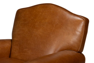 Sarreid Elite French Club Swivel Chair In Cuba Brown Leather - Luxurious Top Grain & Stylish Metal Base Brown  54101