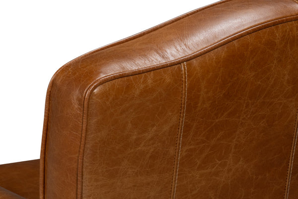 Sarreid Elite French Club Swivel Chair In Cuba Brown Leather - Luxurious Top Grain & Stylish Metal Base Brown  54101