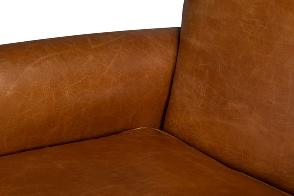 Sarreid Elite French Club Swivel Chair In Cuba Brown Leather - Luxurious Top Grain & Stylish Metal Base Brown  54101