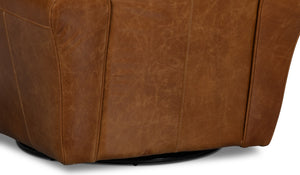 Sarreid Elite French Club Swivel Chair In Cuba Brown Leather - Luxurious Top Grain & Stylish Metal Base Brown  54101