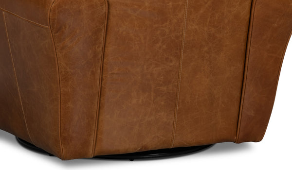 Sarreid Elite French Club Swivel Chair In Cuba Brown Leather - Luxurious Top Grain & Stylish Metal Base Brown  54101