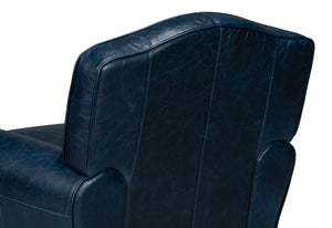 Sarreid Elite French Club Swivel Chair In Chateau Blue Leather – Luxurious Design With Durable Metal Base Blue  54102