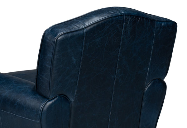 Sarreid Elite French Club Swivel Chair In Chateau Blue Leather – Luxurious Design With Durable Metal Base Blue  54102