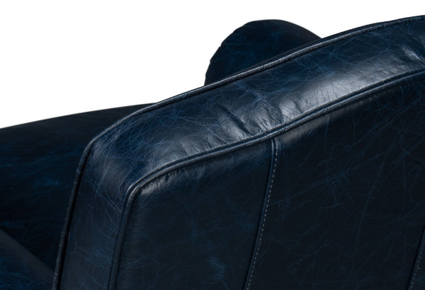 Sarreid Elite French Club Swivel Chair In Chateau Blue Leather – Luxurious Design With Durable Metal Base Blue  54102