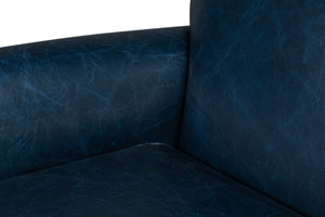 Sarreid Elite French Club Swivel Chair In Chateau Blue Leather – Luxurious Design With Durable Metal Base Blue  54102