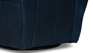 Sarreid Elite French Club Swivel Chair In Chateau Blue Leather – Luxurious Design With Durable Metal Base Blue  54102