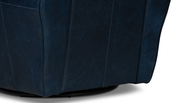 Sarreid Elite French Club Swivel Chair In Chateau Blue Leather – Luxurious Design With Durable Metal Base Blue  54102