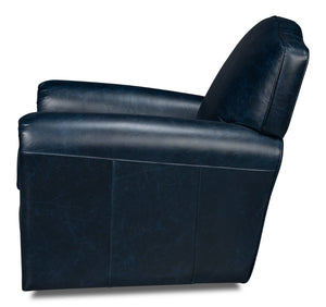 Sarreid Elite French Club Swivel Chair In Chateau Blue Leather – Luxurious Design With Durable Metal Base Blue  54102