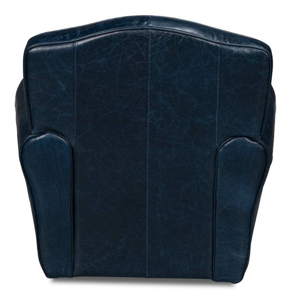 Sarreid Elite French Club Swivel Chair In Chateau Blue Leather – Luxurious Design With Durable Metal Base Blue  54102
