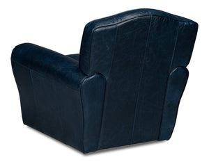 Sarreid Elite French Club Swivel Chair In Chateau Blue Leather – Luxurious Design With Durable Metal Base Blue  54102
