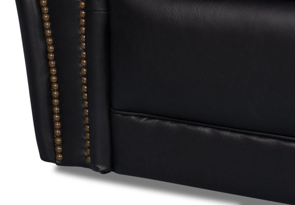 Sarreid Elite French Club Swivel Chair In Onyx Black Leather - Stylish Comfort With Durable Metal Base Black  54103