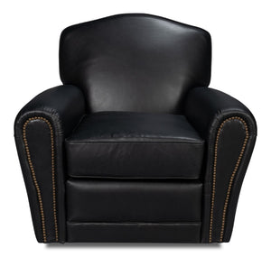 Sarreid Elite French Club Swivel Chair In Onyx Black Leather - Stylish Comfort With Durable Metal Base Black  54103