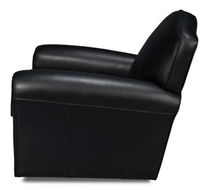 Sarreid Elite French Club Swivel Chair In Onyx Black Leather - Stylish Comfort With Durable Metal Base Black  54103