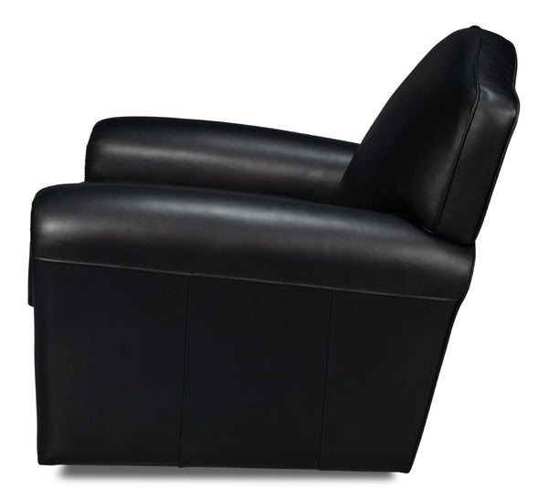 Sarreid Elite French Club Swivel Chair In Onyx Black Leather - Stylish Comfort With Durable Metal Base Black  54103