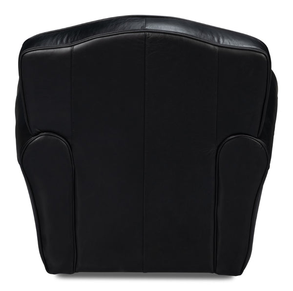 Sarreid Elite French Club Swivel Chair In Onyx Black Leather - Stylish Comfort With Durable Metal Base Black  54103