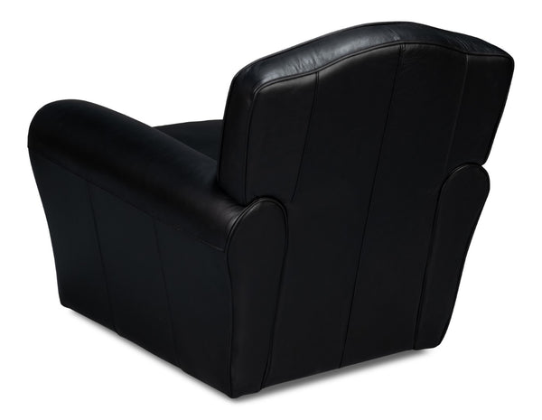 Sarreid Elite French Club Swivel Chair In Onyx Black Leather - Stylish Comfort With Durable Metal Base Black  54103